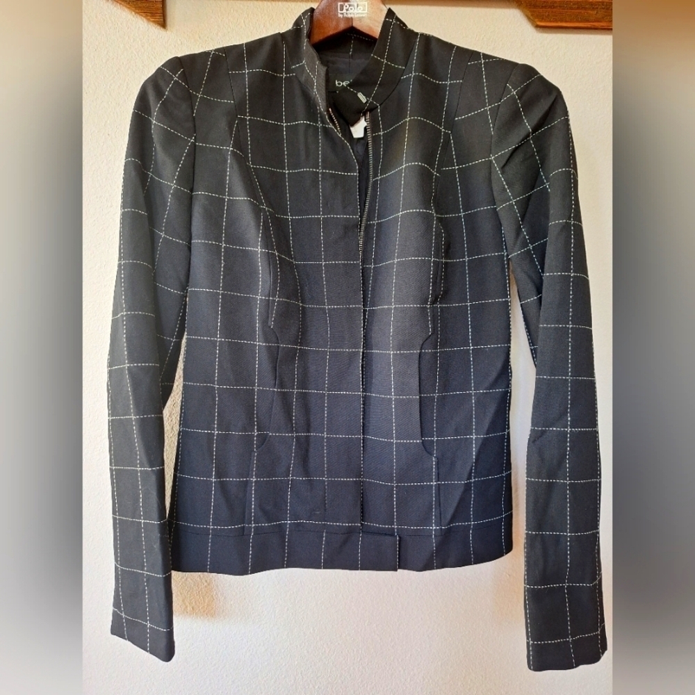 Bebe Womens Black/White Checkered Full Zip Jacket Size 2